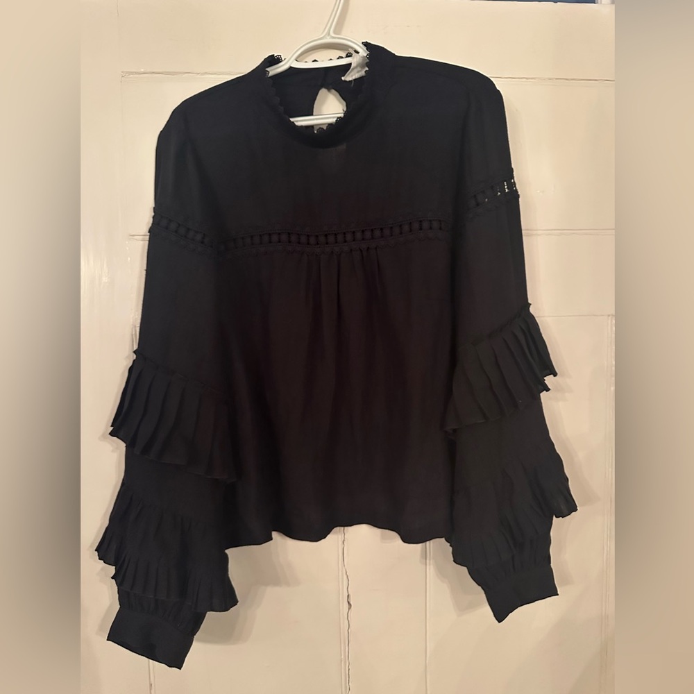 Tracy Reese Elegant Black Blouse with Ruffle Sleeves - Picture 3 of 11